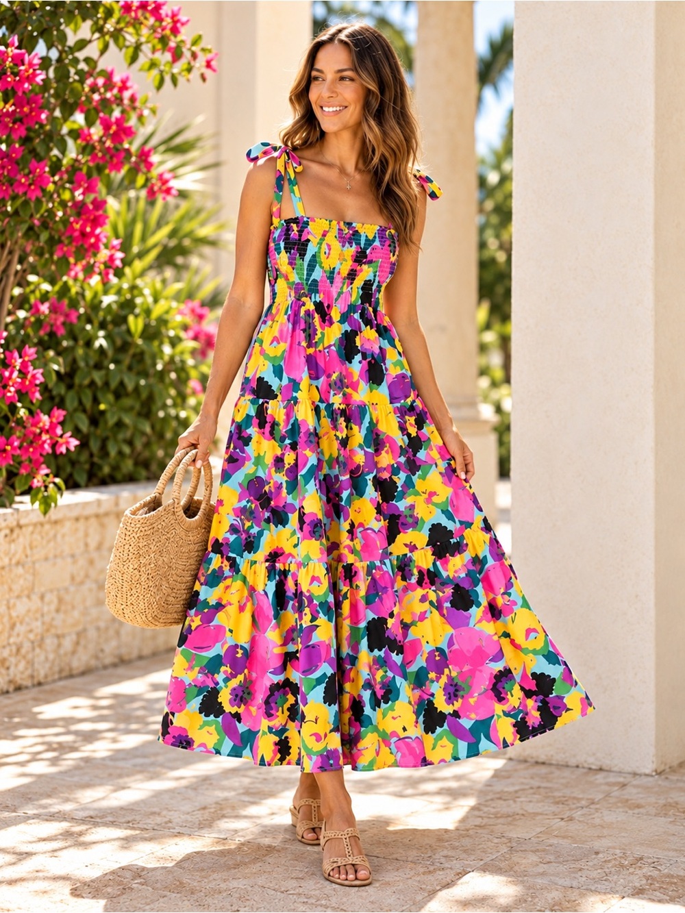 Kate Spade New York Orchid Bloom Smocked Maxi Dress dopamine old money